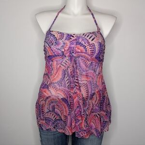 Croft & Barrow Pink Purple Butterfly Wing Sheer Split Front Tankini Bikini 14